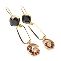 Silver Earrings (Rhodium Plated) w/ Black & Garnet CZ