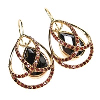 Silver Earrings (Rhodium Plated) w/ Black & Orange CZ