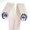 Silver Earrings w/ Inlay Created Opal & Tanzanite CZ