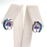 Silver Earrings w/ Inlay Created Opal & Tanzanite CZ