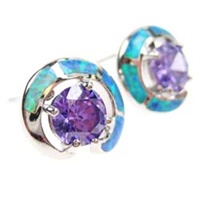 Sliver Earring with Created Opal & Tanzanite CZ