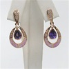 Silver Earring (Rose Gold Plated) with Inlay Created Opal, White and Tanzanite CZ