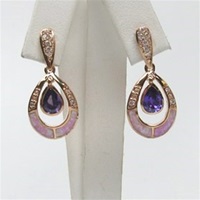 Silver Earring (Rose Gold Plated) with Inlay Created Opal, White and Tanzanite CZ