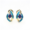 Gold Plated Silver Earrings with Inlay Created Opal and Tanzanite CZ