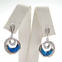 Silver Earrings w/ Inlay Created Opal & White CZ