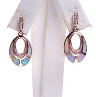 Silver Earring (Rose Gold Plated) with Inlay Created Opal & White CZ