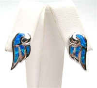 Silver Earrings with Inlay Created Opal (Angel's Wings)