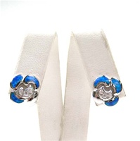 Silver Earrings w/ Inlay Created Opal & White CZ