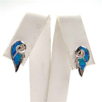 Silver Earrings w/ Inlay Created Opal (Wing)