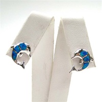 Silver Earrings w/ Inlay Created Opal (Dolphin)