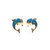 Gold Plated Silver Earrings with Inlay Created Opal (Dolphin)