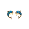 Gold Plated Silver Earrings with Inlay Created Opal (Dolphin)