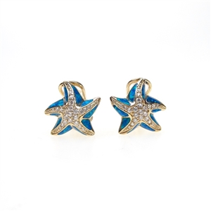 Gold Plated Silver Earrings with Inlay Created Opal and White CZ (Starfish)