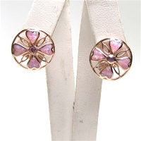 Silver Earring (Rose Gold Plated) with Inlay Created Opal & Tanzanite CZ