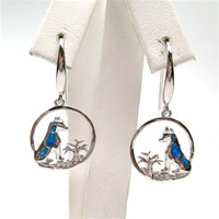 Silver Earrings with Inlay Created Opal & White CZ (Wolf)