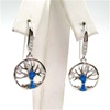 Silver Earrings with Inlay Created Opal & White CZ (Tree of Life)