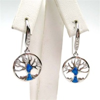 Silver Earrings with Inlay Created Opal & White CZ (Tree of Life)