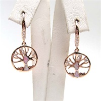 Silver Earring (Rose Gold Plated) w/ Inlay Created Opal & White CZ