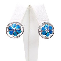 Silver Earring with Inlay Created Opal and Tanzanite CZ