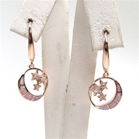 Silver Earring (Rose Gold Plated) with Inlay Created Opal & White CZ