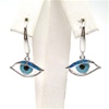 Silver Earrings with Inlay Created Opal, Light Blue & Black Enamel (Evil Eyes)