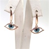 Silver Earring (Rose Gold Plated) with Inlay Created Opal, Light Blue & Black Enamel
