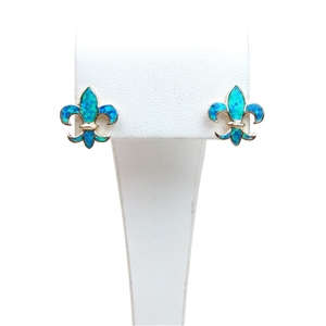Gold Plated Silver Fleur-de-lis Earrings with Inlay Created Opal