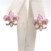 Silver Earrings (Rose Gold Plated) with Inlay Created Opal (Fleur-de-lis)