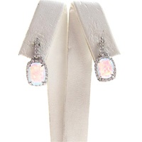 Silver Earrings with Inlay Created Opal & Wht CZ