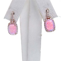 Silver Earring (Rose Gold Plated) with Inlay Created Opal & White CZ