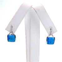 Silver Earrings with Inlay Created Opal & Wht CZ