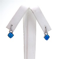 Silver Earrings with Inlay Created Opal & Wht CZ