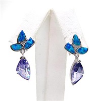 Silver Earring with Inlay Created Opal and Tanzanite CZ