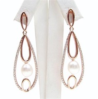 Silver Earrings (Rose Gold Plated) with White CZ and Fresh Water Pearl