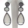 Silver Earrings (Black Rhodium Plated) with Inlay Created Opal and White CZ