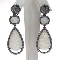 Silver Earrings (Black Rhodium Plated) with Inlay Created Opal and White CZ