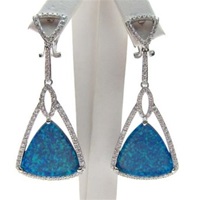 Silver Earrings with Inlay Created Opal & White CZ