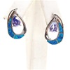 Silver Earring with Inlay Created Opal and Tanzanite CZ