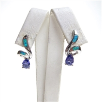 Silver Earring with Inlay Created Opal and Tanzanite CZ