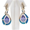 Silver Earrings (Gold Plated) with Inlay Created Opal, White & Tanzanite CZ