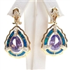 Silver Earrings (Gold Plated) with Inlay Created Opal, White and Tanzanite CZ