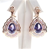 Silver Earring (Rose Gold Plated) with Inlay Created Opal, White and Tanzanite CZ