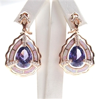 Silver Earring (Rose Gold Plated) with Inlay Created Opal, White and Tanzanite CZ