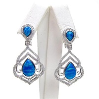 Silver Earrings with Inlay Created Opal & Wht CZ