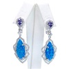 Silver Earrings with Inlay Created Opal, White & Tanzanite CZ