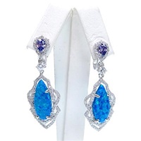 Silver Earrings with Inlay Created Opal, White & Tanzanite CZ