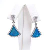 Silver Earrings with Inlay Created Opal & Wht CZ