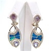 Silver Earring (Gold Plated) w/ Inlay Created Opal, Amethyst, Lemontrine, White & Tanzanite CZ