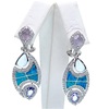 Silver Earring with Inlay Created Opal, Amethyst, Syn. Chalcedony, White & Tanzanite CZ