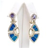 Silver Earring (Gold Plated) with Inlay Created Opal, Lemontrine, White and Tanzanite CZ